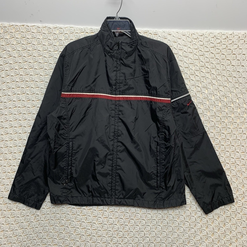 Vintage 90s Nike Jacket Womens Sz‎ Large 12-14 Black Red Full Zip Windbreaker